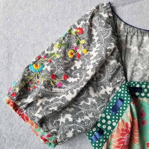 Anthropologie Fei Flores Silk Feminine Boho Peasant Embroidered Y2K Blouse Sz 14 - Picture 3 of 12